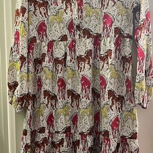 JODIFL Multicolor Horse Print Long Sleeve Dress